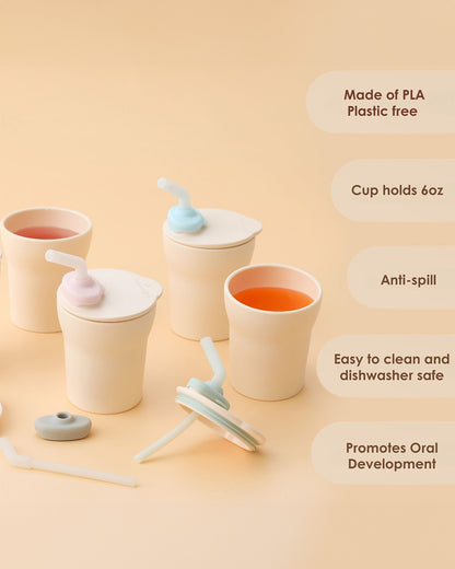 Miniware 1-2-3 Sip! Silicone Sippy Cup-Vanilla & Cotton Candy-With Lid & Straw-Plant Based-For Infants