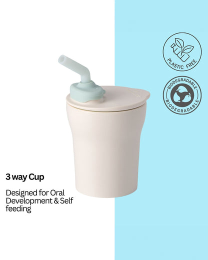 Miniware 1-2-3 Sip! Silicone Sippy Cup-Vanilla & Aqua-With Lid & Straw-Plant Based-For Infants