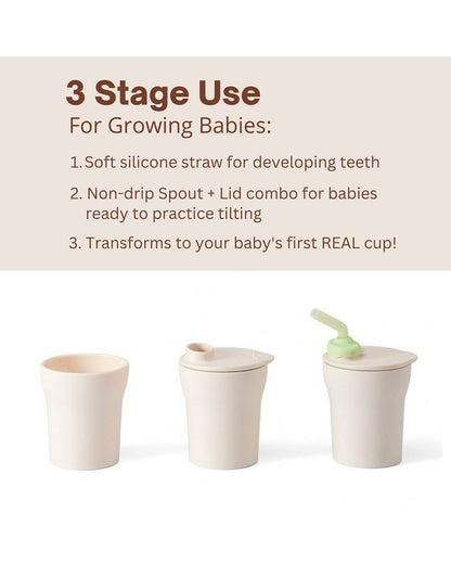 Miniware 1-2-3 Sip! Silicone Sippy Cup-Vanilla & Aqua-With Lid & Straw-Plant Based-For Infants