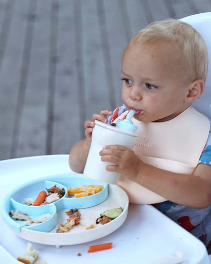 Miniware 1-2-3 Sip! Silicone Sippy Cup-Vanilla & Aqua-With Lid & Straw-Plant Based-For Infants