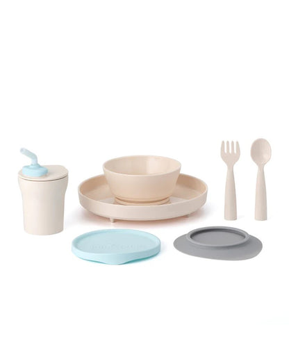 Miniware Little Foodie All In One Meal Set-With Suction Foot-Vanilla & Aqua-For Feeding Infants