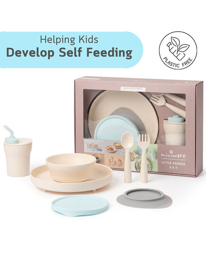 Miniware Little Foodie All In One Meal Set-With Suction Foot-Vanilla & Aqua-For Feeding Infants