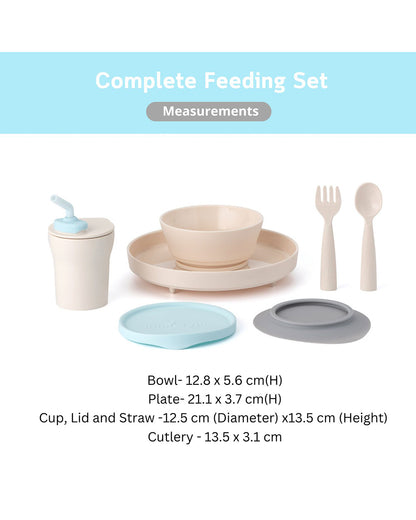 Miniware Little Foodie All In One Meal Set-With Suction Foot-Vanilla & Aqua-For Feeding Infants