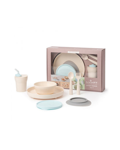 Miniware Little Foodie All In One Meal Set-With Suction Foot-Vanilla & Aqua-For Feeding Infants