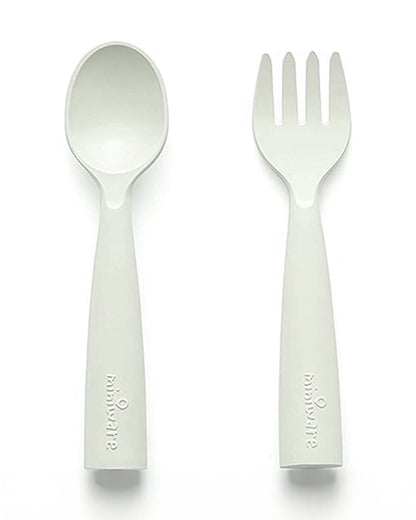 Miniware My First Cutlery Spoon & Fork Set-Round Handles-Aqua-For Infants