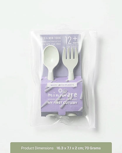 Miniware My First Cutlery Spoon & Fork Set-Round Handles-Aqua-For Infants