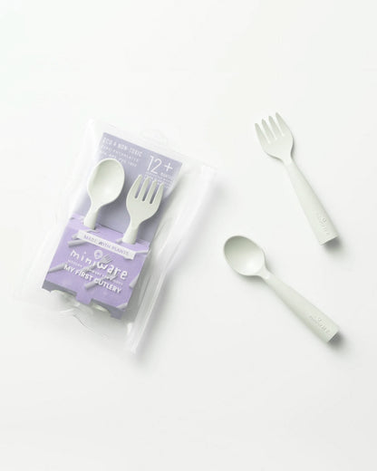 Miniware My First Cutlery Spoon & Fork Set-Round Handles-Aqua-For Infants