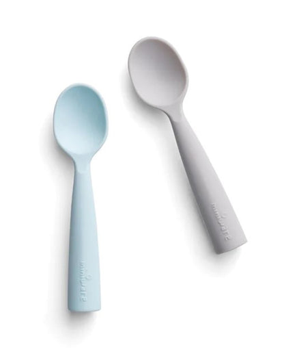 Miniware Silicone Training Spoon Set-Easy Grip Handles-Pack of 2-Grey & Aqua-For Infants