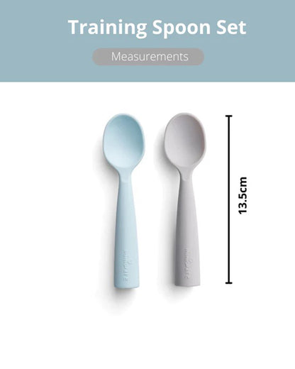 Miniware Silicone Training Spoon Set-Easy Grip Handles-Pack of 2-Grey & Aqua-For Infants