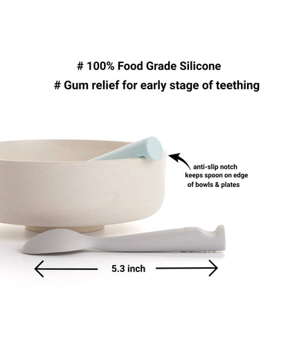 Miniware Silicone Training Spoon Set-Easy Grip Handles-Pack of 2-Grey & Aqua-For Infants