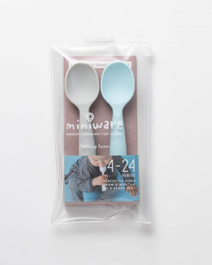 Miniware Silicone Training Spoon Set-Easy Grip Handles-Pack of 2-Grey & Aqua-For Infants