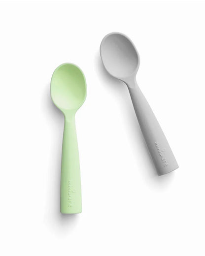 Miniware Silicone Training Spoon Set-Easy Grip Handles-Pack of 2-Grey & Key Lime-For Infants