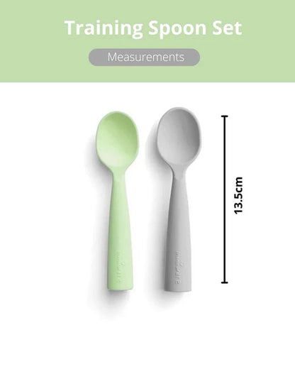 Miniware Silicone Training Spoon Set-Easy Grip Handles-Pack of 2-Grey & Key Lime-For Infants