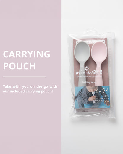 Miniware Silicone Training Spoon Set-Easy Grip Handles-Pack of 2-Grey & Cotton Candy-For Infants