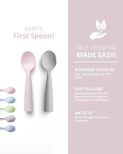 Miniware Silicone Training Spoon Set-Easy Grip Handles-Pack of 2-Grey & Cotton Candy-For Infants