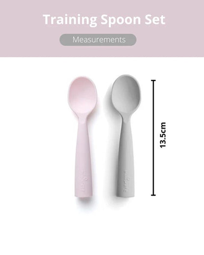 Miniware Silicone Training Spoon Set-Easy Grip Handles-Pack of 2-Grey & Cotton Candy-For Infants