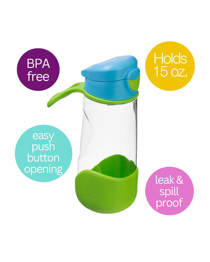 b.box Tritan Sport Spout Drink Bottle-Ocean Breeze Blue Green-With Easy Push Button & Ergonomic Triangular Shape-450 ml