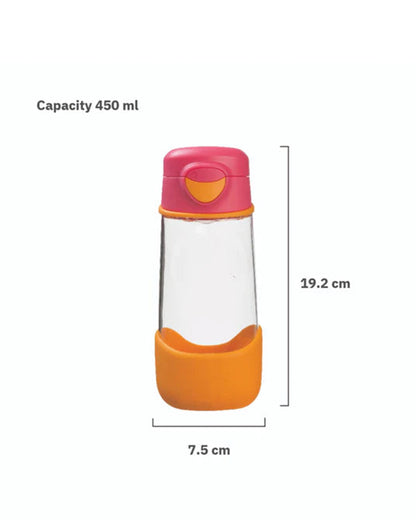 b.box Tritan Sport Spout Drink Bottle-Strawberry Shake Pink Orange-With Easy Push Button & Ergonomic Triangular Shape-450 ml