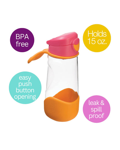 b.box Tritan Sport Spout Drink Bottle-Strawberry Shake Pink Orange-With Easy Push Button & Ergonomic Triangular Shape-450 ml