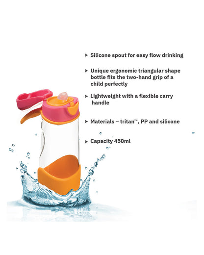 b.box Tritan Sport Spout Drink Bottle-Strawberry Shake Pink Orange-With Easy Push Button & Ergonomic Triangular Shape-450 ml