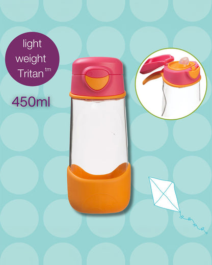 b.box Tritan Sport Spout Drink Bottle-Strawberry Shake Pink Orange-With Easy Push Button & Ergonomic Triangular Shape-450 ml