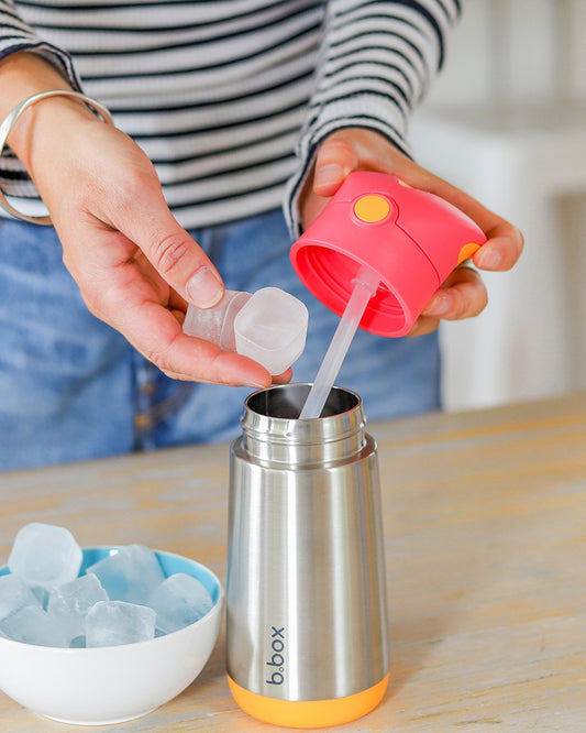 b.box Insulated Stainless Steel Straw Sipper-With Silicone Straw Top-Strawberry Shake Pink Orange