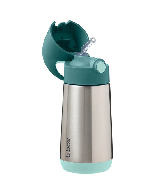 b.box Insulated Stainless Steel Straw Sipper-With Silicone Straw Top-Emerald Forest Green