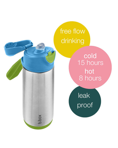 b.box Insulated Sport Spout Drink Bottle-Ocean Breeze Blue Green-Stainless Steel-With Easy Push Button-500 ml