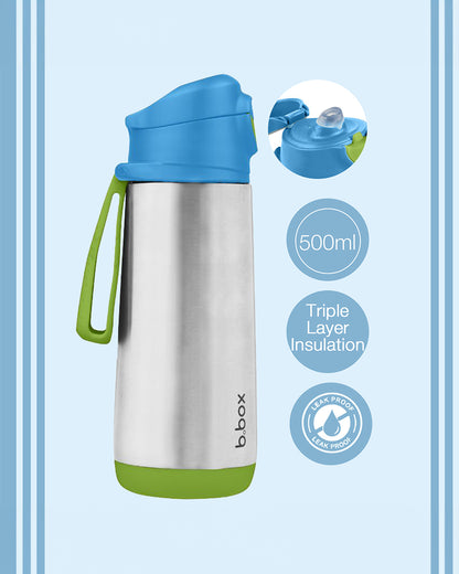 b.box Insulated Sport Spout Drink Bottle-Ocean Breeze Blue Green-Stainless Steel-With Easy Push Button-500 ml