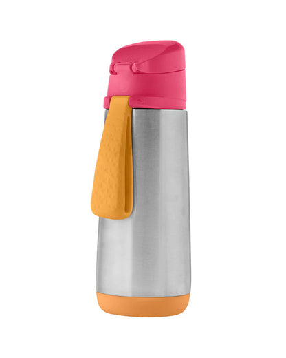 b.box Insulated Sport Spout Drink Bottle-Strawberry Shake Pink Orange-Stainless Steel-With Easy Push Button-500 ml