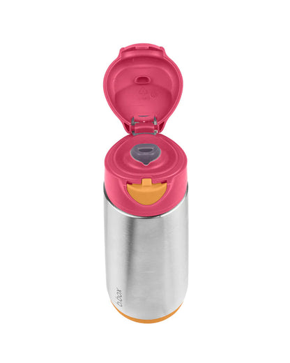 b.box Insulated Sport Spout Drink Bottle-Strawberry Shake Pink Orange-Stainless Steel-With Easy Push Button-500 ml