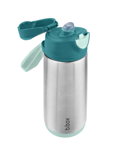 b.box Insulated Sport Spout Drink Bottle-Emerald Forest Green-Stainless Steel-With Easy Push Button-500 ml