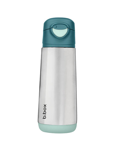 b.box Insulated Sport Spout Drink Bottle-Emerald Forest Green-Stainless Steel-With Easy Push Button-500 ml