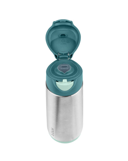 b.box Insulated Sport Spout Drink Bottle-Emerald Forest Green-Stainless Steel-With Easy Push Button-500 ml