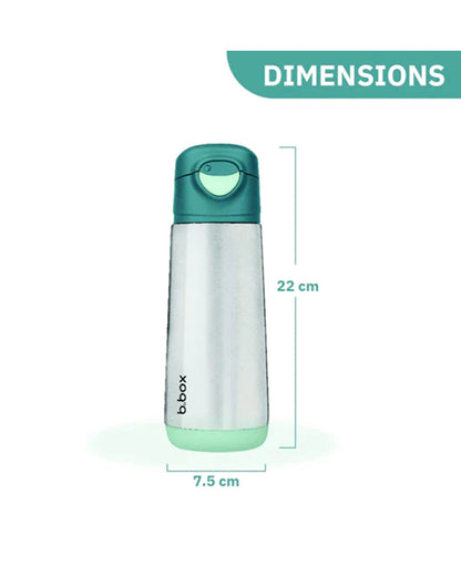 b.box Insulated Sport Spout Drink Bottle-Emerald Forest Green-Stainless Steel-With Easy Push Button-500 ml