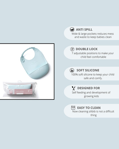 Miniware Roll & Lock Waterproof Silicone Bib-Crumb Catcher To Reduce Mess-Aqua-For Infants