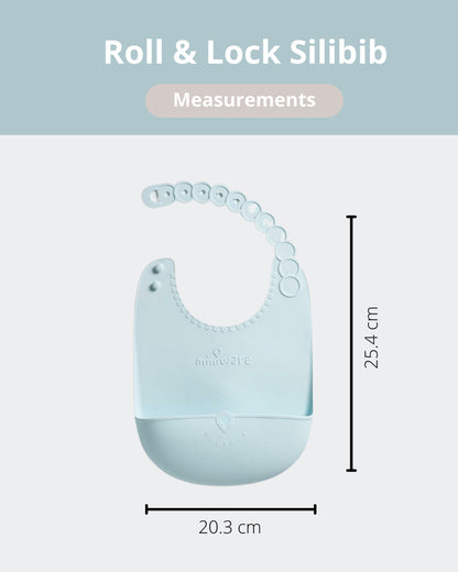 Miniware Roll & Lock Waterproof Silicone Bib-Crumb Catcher To Reduce Mess-Aqua-For Infants