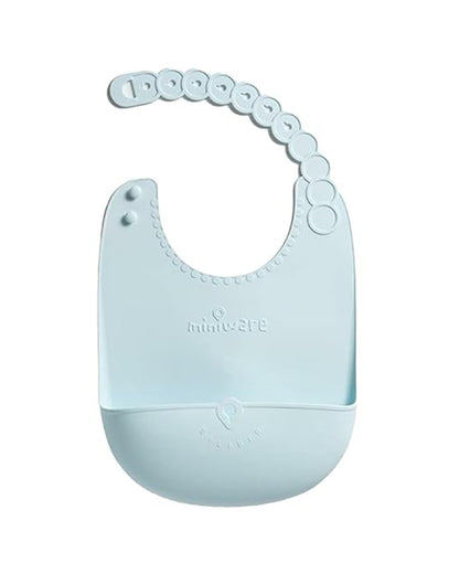 Miniware Roll & Lock Waterproof Silicone Bib-Crumb Catcher To Reduce Mess-Aqua-For Infants