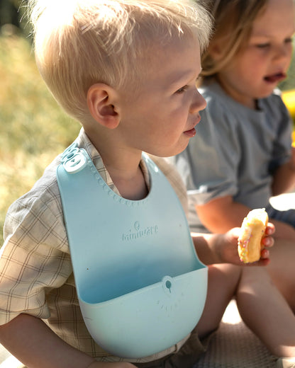 Miniware Roll & Lock Waterproof Silicone Bib-Crumb Catcher To Reduce Mess-Aqua-For Infants