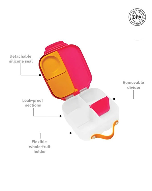 b.box Mini Lunch Box-Leak Proof-Removable Divider-Strawberry Shake Pink Orange-For Feeding Infants