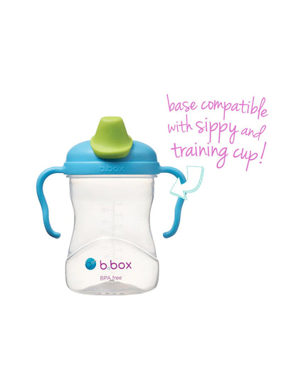 b.box Soft Spout Cup-Blueberry Blue Green-With Angled Spout for Easy Drinking & Easy Grip Handles-240 ml