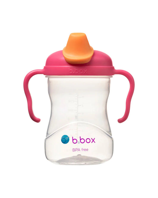 b.box Soft Spout Cup-Raspberry Pink Orange-With Angled Spout for Easy Drinking & Easy Grip Handles-240 ml