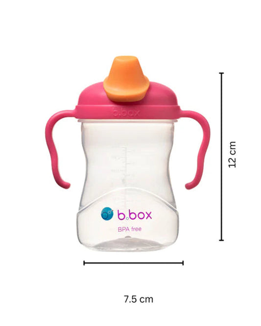 b.box Soft Spout Cup-Raspberry Pink Orange-With Angled Spout for Easy Drinking & Easy Grip Handles-240 ml