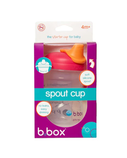 b.box Soft Spout Cup-Raspberry Pink Orange-With Angled Spout for Easy Drinking & Easy Grip Handles-240 ml