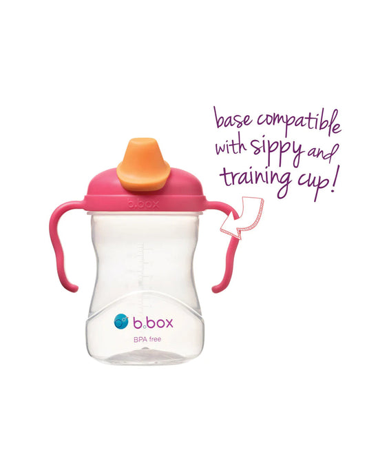 b.box Soft Spout Cup-Raspberry Pink Orange-With Angled Spout for Easy Drinking & Easy Grip Handles-240 ml