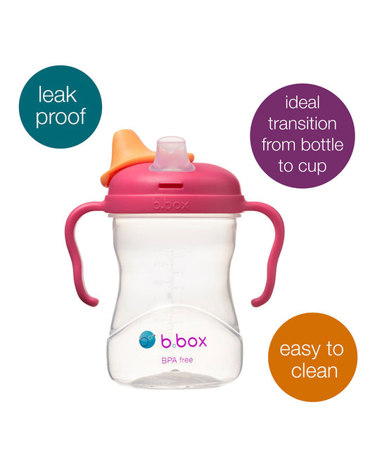 b.box Soft Spout Cup-Raspberry Pink Orange-With Angled Spout for Easy Drinking & Easy Grip Handles-240 ml