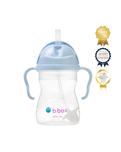 b.box Any Angle Weighted Straw Sippy Cup-With Flip Top Lid-Bubblegum Blue