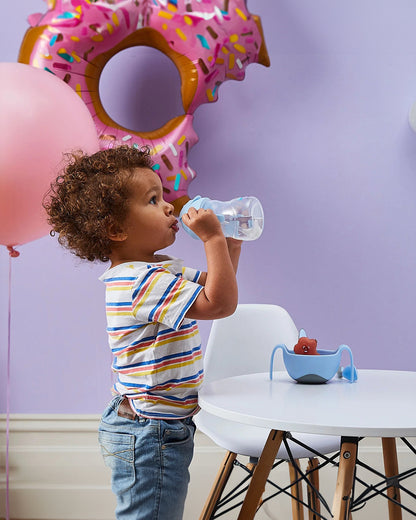 b.box Any Angle Weighted Straw Sippy Cup-With Flip Top Lid-Bubblegum Blue