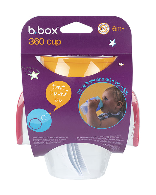 b.box 360 Cup-With Twist Lock Design & Handles-Strawberry Shake Pink Orange-For Infants