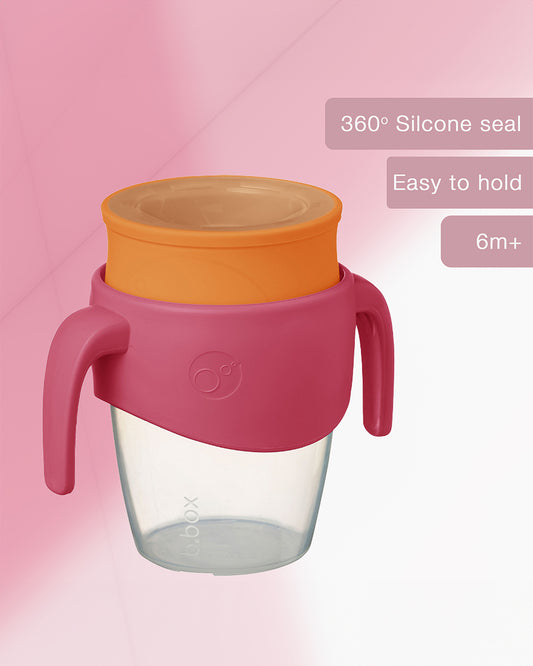 b.box 360 Cup-With Twist Lock Design & Handles-Strawberry Shake Pink Orange-For Infants